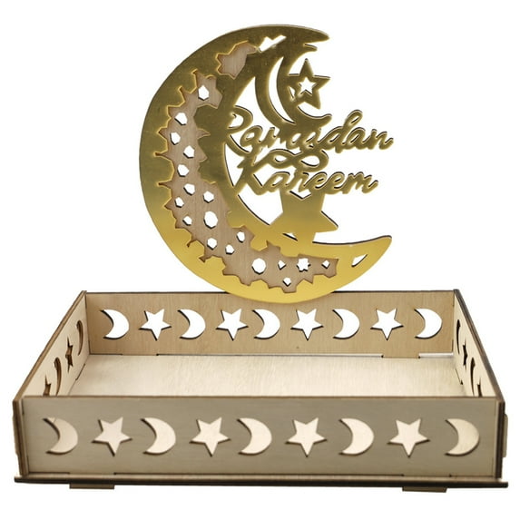 XunW Islamic Party Decor Wooden Ornaments Tray Crafts Iron Apricot Blue Gold Moon Shaped Green Multicolor Dinner Plate