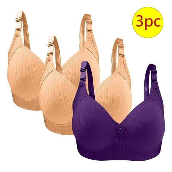 Xuncatan 3PC Bra for Older Women with Sagging Breast Deep Cup Full Back Coverage No Underwire Bra Comfort Shaper Bra Plus Size Everyday Bras Christmas gifts