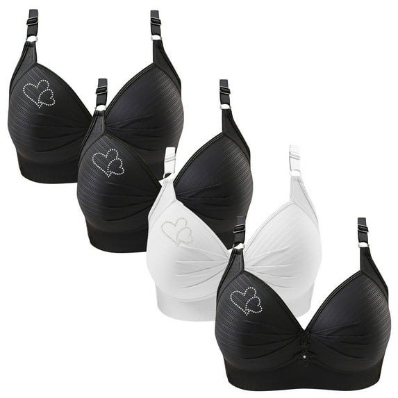 Xuncatan 4PC Bras for Women Full Support No Underwire Seamless Wireless Breathable Wirefree Gathered Together Everyday Bras Plus Size Push Up Bra Christmas gifts