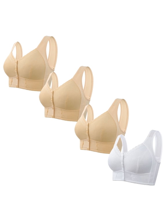 Xuncatan 4PC Daisy Bra for Seniors Front Closure Button Convenient Comfortable Lace Breathable Bras for Older Women No Underwire Christmas gifts
