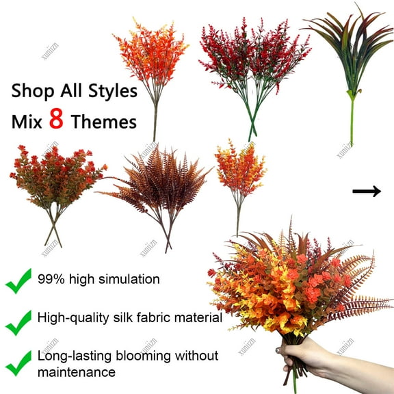 Xuniizn Artificial Fall Flowers Bouquet for Decoration, 9Pcs Fall Fake Silk Flower Arrangements Fall Decorations for Home Indoor Office Wedding Bride Bouquets Tables Centerpieces Fall Decor
