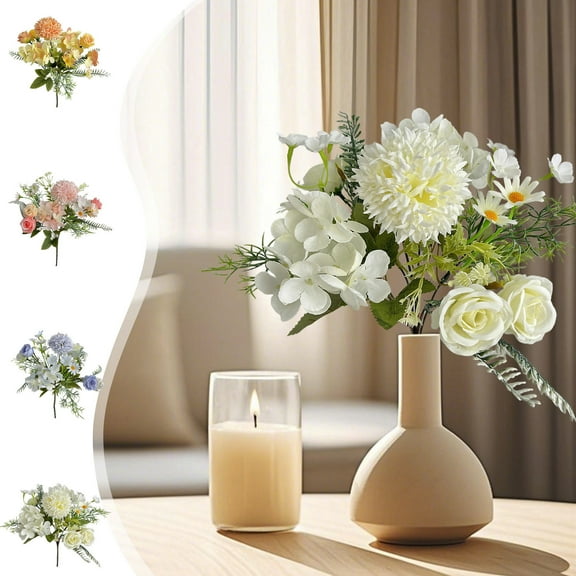 Xuniizn Artificial Flowers, Fake Hydrangea Bouquet UV Resistant Silk Flowers, Lifelike, No Fade, Fake Flowers for Wedding, Party, DIY Tables Centerpiece Decor - Fake Flowers