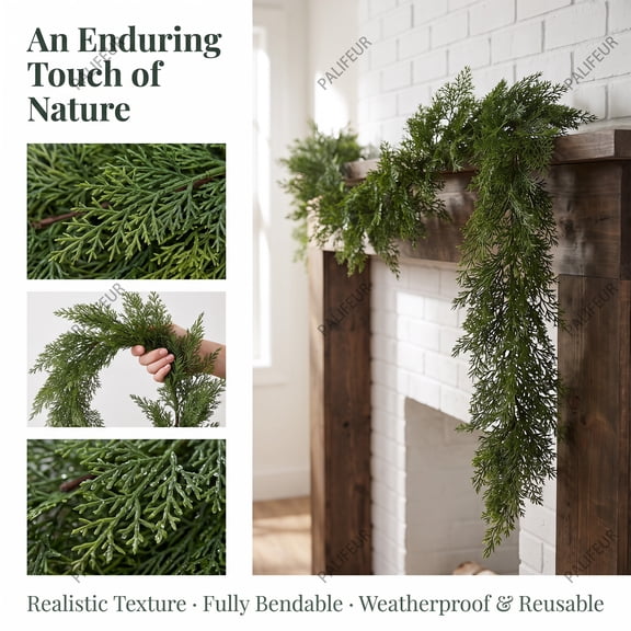 Xuniizn Artificial Norfolk Pine Garlandfor for Decoration Christmas Garland for Mantle, 6.2Ft Real Touch Cedar Garland, Greenery Garland for Wall, Holiday, Christmas Decorations for Home