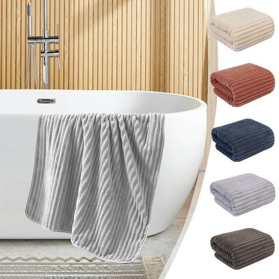 Xuniizn Bath Towel and Wash Cloths Set: 1* Simple Striped Bath Towel 70x140Cm, 100%Polyester, Highly Absorbent & Fade Resistant