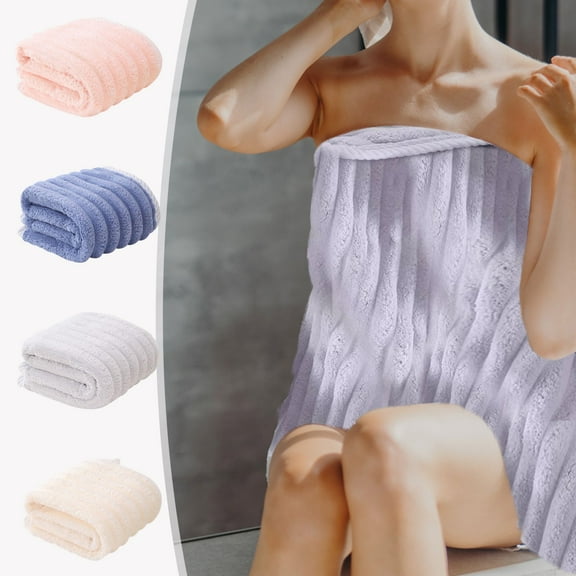 Xuniizn Bath Towel and Wash Cloths Set: 1* Vertical Striped Bath Towel, 100%Polyester, Highly Absorbent & Fade Resistant