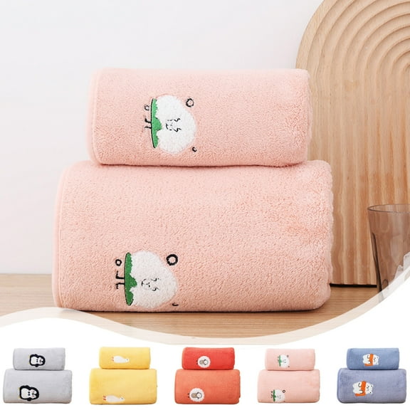 Xuniizn Bath Towel and Wash Cloths Set: 2* Animal Embroidered Bath Towel, 100%Polyester, Highly Absorbent & Fade Resistant