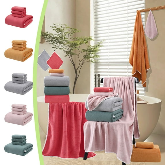 Xuniizn Bath Towel and Wash Cloths Set: 3xSquare Towel, 1xBath Towel, cotton, Highly Absorbent & Fade Resistant