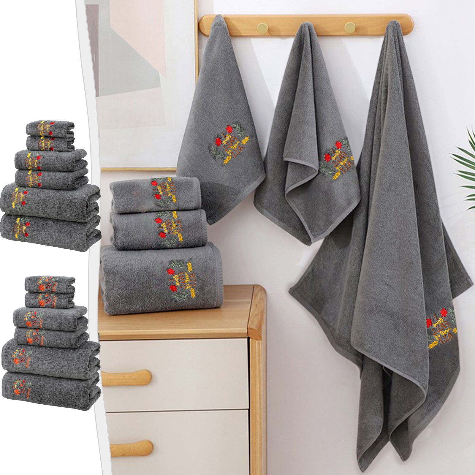 Xuniizn Bath Towels, Bath Towel Set for Halloween Decor, Cottons 2 Bath Towels + 2 Towels + 2 Square Towels, Hand Towels for Bathroom, Soft Face Towels for Holiday, Halloween Decoratives, Gray