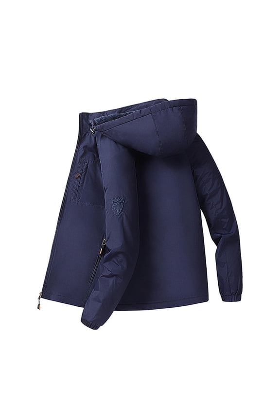 Big & Tall Rain Jacket Men, Mid Length Waterproof Multi Pockets Long Sleeve Outdoor Climbing Hooded Jackets, Thicken Thermal Casual Winter Coats, M-5XL