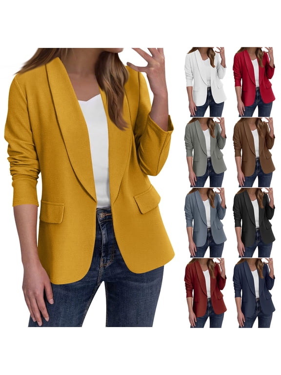Xuniizn Blazers for Women, Womens Business Casual Open Front Long Sleeve Button Down Blazer Jacket, Solid Color Formal Notch Lapel Work Office Suit Jackets Blazer with Pockets