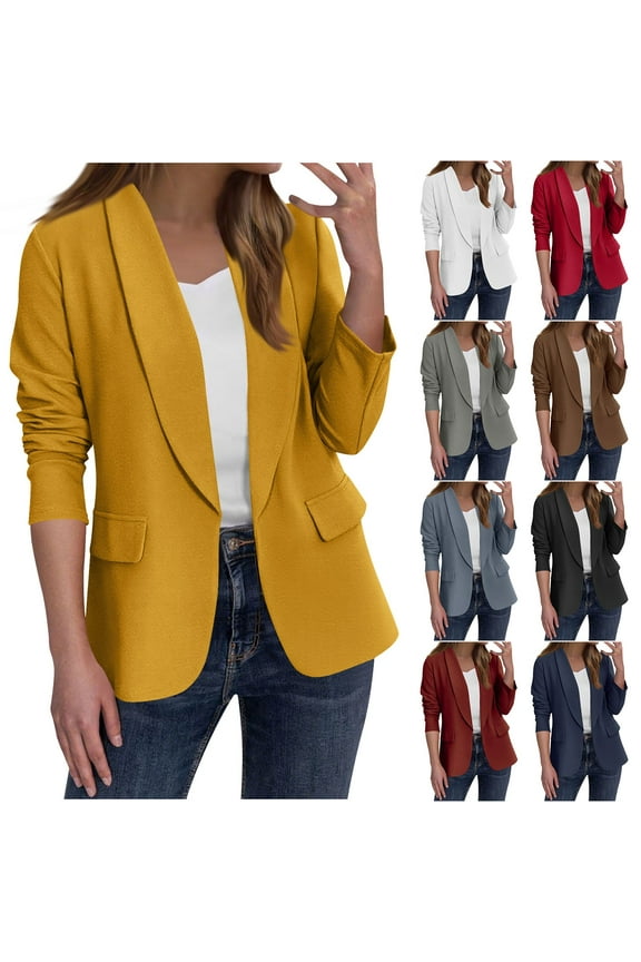Xuniizn Blazers for Women, Womens Business Casual Open Front Long Sleeve Button Down Blazer Jacket, Solid Color Formal Notch Lapel Work Office Suit Jackets Blazer with Pockets