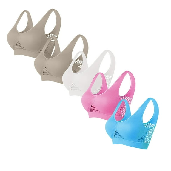 Xuniizn Bras for Women 5PC, Solid Color Mesh No Underwire Seamless Full Coverage Push Up Bras, Soft Comfortable Brathable Sports Bras, S-5XL