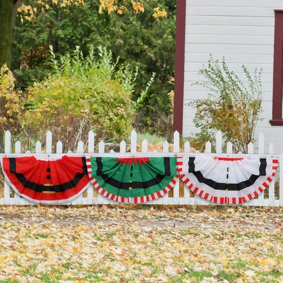 Xuniizn Bunting Flags Outdoor, 35x18" Christmas Day Scalloped Flag Buntings for Outside Stripe Printed Yard Fence Hanging Use with Canvas Header And Eyelets, Christmas Decorations Indoor/Outdoor