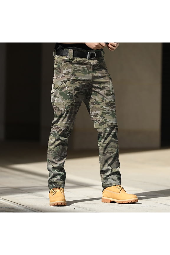 Camouflage Cargo Multi Pockets Pants for Men, Hiking Climbing Fishing Military Outdoopr Tapered Jogging Pants, Lightweight Quickly Dry Training Pants, S-3XL
