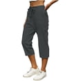 thumbnail image 1 of Xuniizn Capri Pants for Women Drawstring Waistband Casual High Waist Linen Pants with 4 Pockets Lightweight Straight Work Capris, 1 of 7
