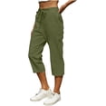 thumbnail image 1 of Xuniizn Capri Pants for Women Drawstring Waistband Casual High Waist Linen Pants with 4 Pockets Lightweight Straight Work Capris, 1 of 7