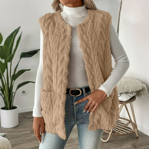 Xuniizn Cardigan Sweaters for Women, Oversized Sleeveless Fleece Open Front Jackets with Pockets, Soft Insulated Trendy Fall Winter Coats
