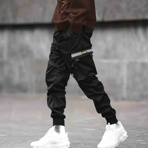 Xuniizn Cargo Pants for Men, Khaki Solid Color Drawstring Snap Button Multi Pockets Hiking Camping Cargo Pants, Lightweight Soft Comfortable Climbing Outdoor Pants