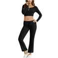 thumbnail image 1 of Xuniizn Casual Outfits for Women, Long Sleeve Button Down Stand Collar Cardigan and Drawstring Straight Wide Leg Flowy Pants, Lightweight Soft Comfy Breathable Vacation Beach Matching Sets, 1 of 8