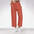 thumbnail image 1 of Xuniizn Casual Pants for Women Plus Size, Drawstring Elastic Waist Straight Solid Color Faux Linen Pants with Pockets, Soft Cozy Breathable Loose Pants, S-3XL, 1 of 5