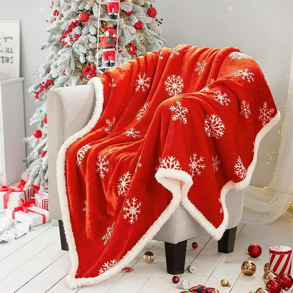 Xuniizn Christmas Blanket for Couch, Soft Christmas Throw Blanket, Warm Thicken Flannel Sherpa Blanket Microfiber Machine Washable for Bedroom, Fleece Blanket, Christmas Decorations for Home
