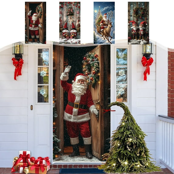 Xuniizn Christmas Door Decorations, 35x71" Christmas Door Cover for Christmas Front Door Decorations, Holiday Party Photo Booth, Front Door Christmas Decorations for Home