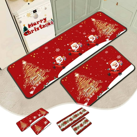 Xuniizn Christmas Door Mat 2Pcs Xmas Welcome Christmas Mat Non-Slip and Washable Winter Doormat Rubber Back Snowflakes Door Mat Rugs for Indoor Outdoor, Christmas Decorations for Home
