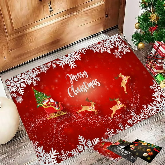 Xuniizn Christmas Door Mat Xmas Welcome Christmas Mat Non-Slip and Washable Winter Doormat Rubber Back Snowflakes Door Mat Rugs for Indoor Outdoor, Christmas Decorations for Home