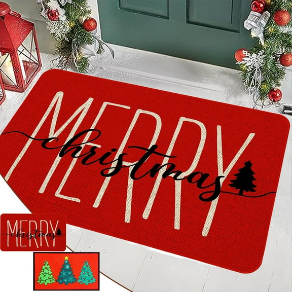 Xuniizn Christmas Door Mat Xmas Welcome Christmas Mat Non-Slip and Washable Winter Doormat Rubber Back Snowflakes Door Mat Rugs for Indoor Outdoor, Christmas Decorations for Home