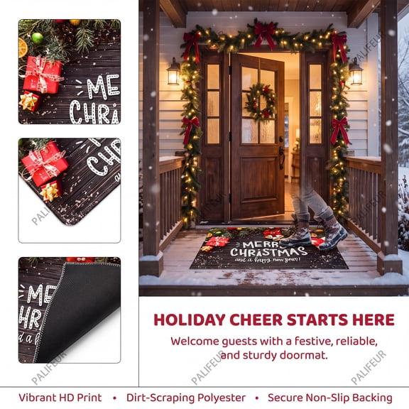 Xuniizn Christmas Door Mat Xmas Welcome Christmas Mat Non-Slip and Washable Winter Doormat Rubber Back Snowflakes Door Mat Rugs for Indoor Outdoor, Christmas Decorations for Home