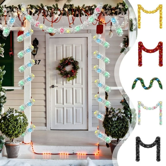 Xuniizn Christmas Garland with Lights, 16.4Ft Christmas Garland Decorative Rattan And Colourful Lighted Garland Up Door Window Arrangement Staircase Handrail Christmas Tree Decorations