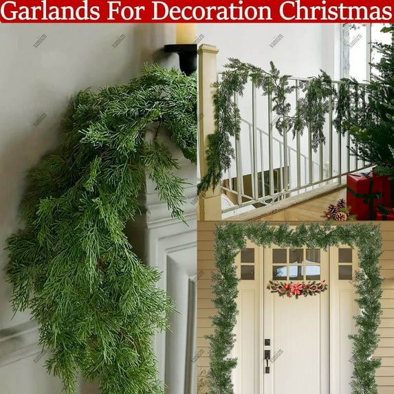 Xuniizn Christmas Garland for Mantle Artificial Norfolk Pine Garland for Decorations, 4.9Ft Real Touch Cedar Garland, Greenery Garland for Wall, Holiday, Christmas Decorations for Home