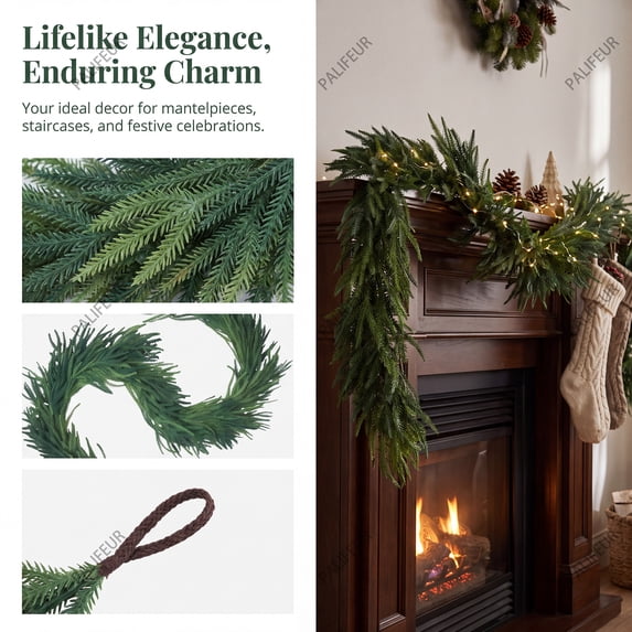 Xuniizn Christmas Garland for Mantle Artificial Norfolk Pine Garland for Decorations, 4.9Ft Real Touch Cedar Garland, Greenery Garland for Wall, Holiday, Christmas Decorations for Home