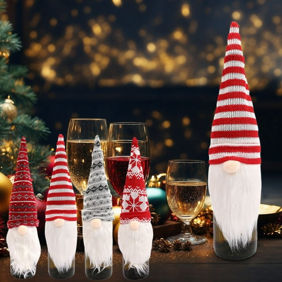 Xuniizn Christmas Gnome Wine Bottle Covers Decorative, Knitted Swedish Gnome Wine Bottle Topper for Holiday Party Favors Supplies Dining Table Decor, Christmas Decorations