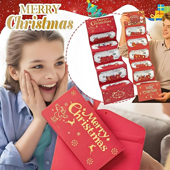 Xuniizn Christmas Money Gift Cards Envelope for Cash Gifts, Christmas Party Gifts Money Holder for Men Women (Red)