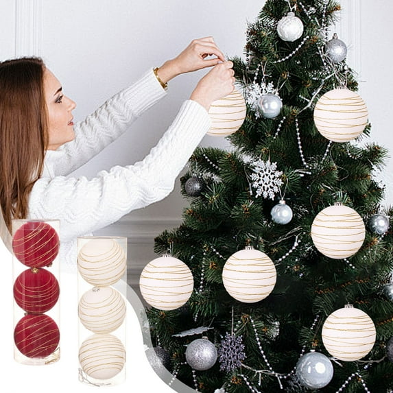 Xuniizn Christmas Ornaments 3Pcs Christmas Ball Ornaments with Strings, Shatterproof Flock Christmas Bulbs, Hanging Decorations for Xmas Tree, Holiday, Wedding, Party, Gifts, White