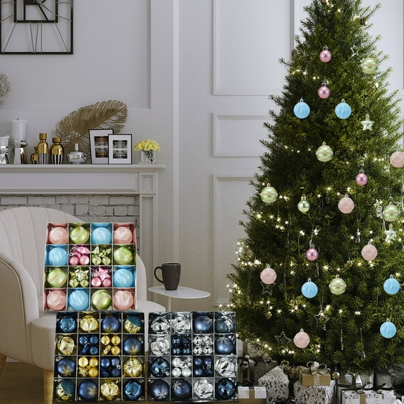 Xuniizn Christmas Ornaments 44Pcs Christmas Ball Ornaments with Strings, 2.4"Shatterproof Christmas Bulbs, Hanging Decorations for Xmas Tree, Holiday, Wedding, Party