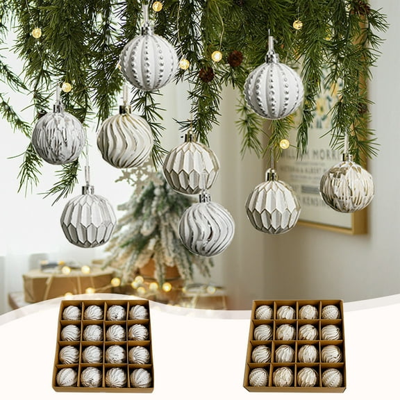Xuniizn Christmas Ornaments Set - 16pcs Antique 6CM Christmas Set Christmas Scene Layout Christmas Tree Decoration Hanging Box Pendant, Gold