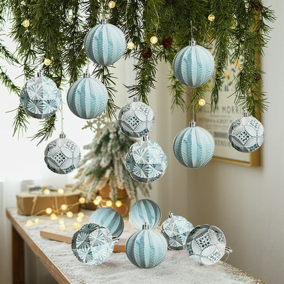 Xuniizn Christmas Ornaments Set - 9pcs Antique 8CM Christmas Set Christmas Scene Layout Christmas Tree Decoration Hanging Box Pendant, Light Blue