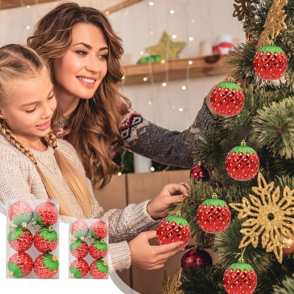 Xuniizn Christmas Ornaments Set - Christmas Ball Decoration Shatterproof Christmas Decoration Set Strawberries Shape Painted For Christmas Tree Also Suitable For Other Party Decoration 6pcs, Red