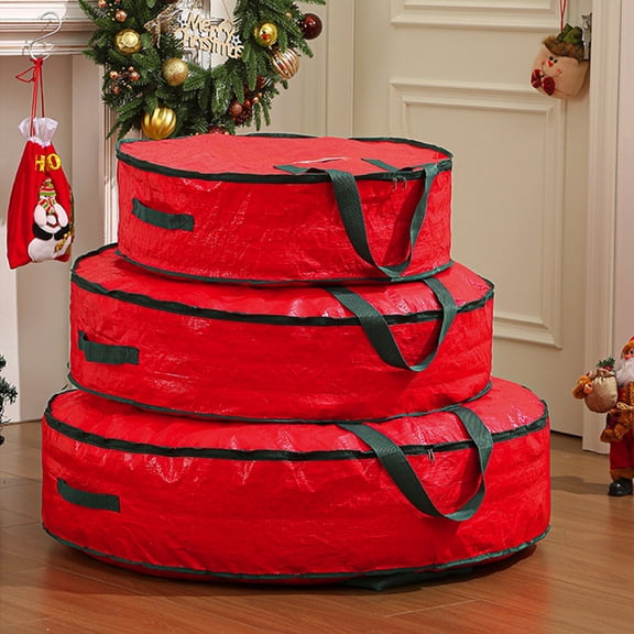 Xuniizn Christmas Ornaments Set - Christmas Wreath Storage Bag With Carry Handles And Card Slot Waterproof Clothes Storage Bag Moving Bags, Red