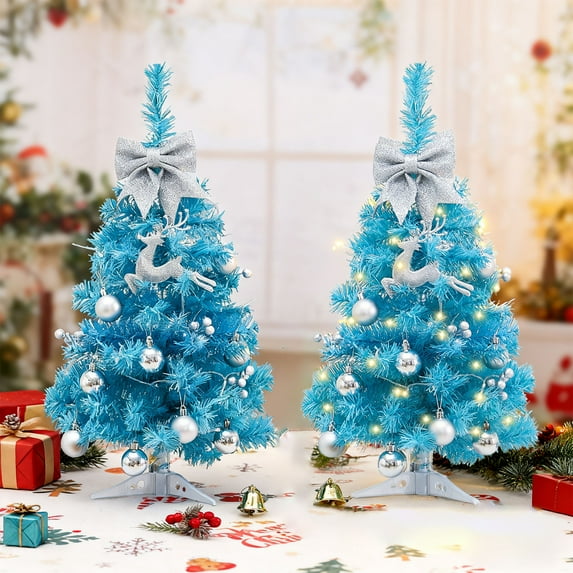Xuniizn Christmas Ornaments Set - Tabletop Christmas Tree With Accessories Christmas Party Decoration Artificial Christmas Tree For Christmas Desktop Window Walkway Decoration Indoor Home Party, Blue
