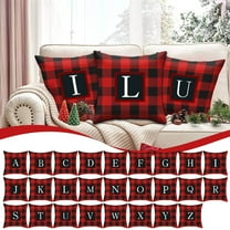 Xuniizn Christmas Pillow Covers 18x18", 26 Letters Plaid Print Decorative Throw Pillow Cases for Couch Sofa Bed Holiday Decor, Christmas Decorations for Home, I
