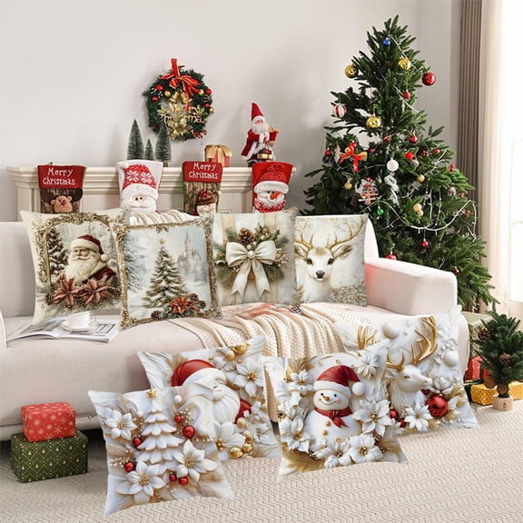 Xuniizn Christmas Pillow Covers 18x18 inch Set of 4 Xmas Decorations Soft Plush Faux Fur Wool Christmas Throw Pillow Cases Winter Holiday Decor for Sofa Living Room