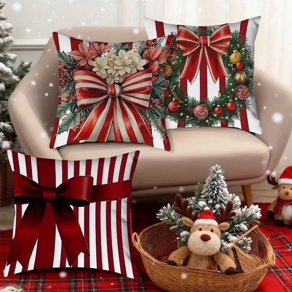 Xuniizn Christmas Pillow Covers 18x18 inch Xmas Decorations Soft Plush Faux Fur Wool Christmas Throw Pillow Cases Winter Holiday Decor for Sofa Living Room