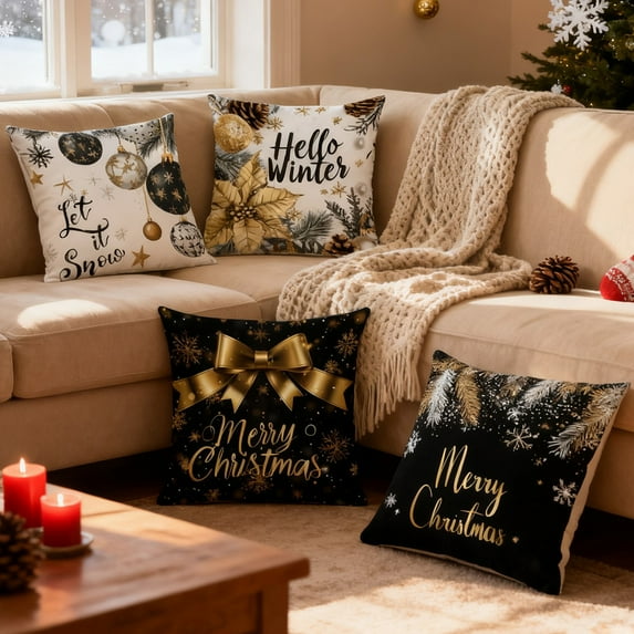 Xuniizn Christmas Pillow Covers 18x18 inch Xmas Decorations Soft Plush Faux Fur Wool Christmas Throw Pillow Cases Winter Holiday Decor for Sofa Living Room
