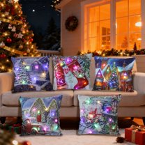 Xuniizn Christmas Pillow Covers 18x18 inch Xmas Decorations Soft Plush Faux Fur Wool Christmas Throw Pillow Cases Winter Holiday Decor for Sofa Living Room