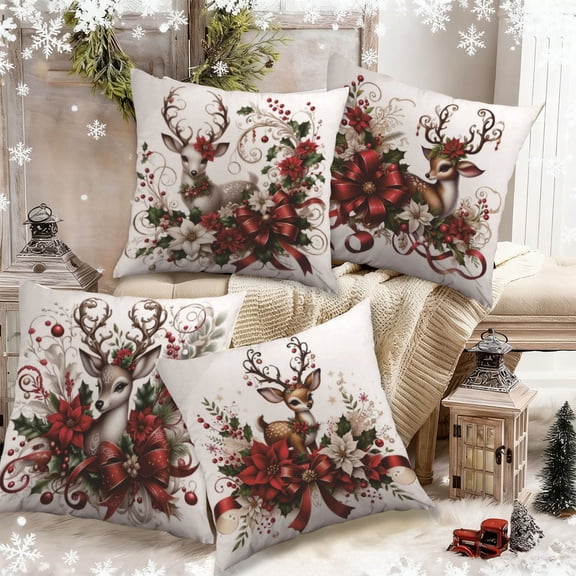 Xuniizn Christmas Pillow Covers 18x18 inch Xmas Decorations Soft Plush Faux Fur Wool Christmas Throw Pillow Cases Winter Holiday Decor for Sofa Living Room