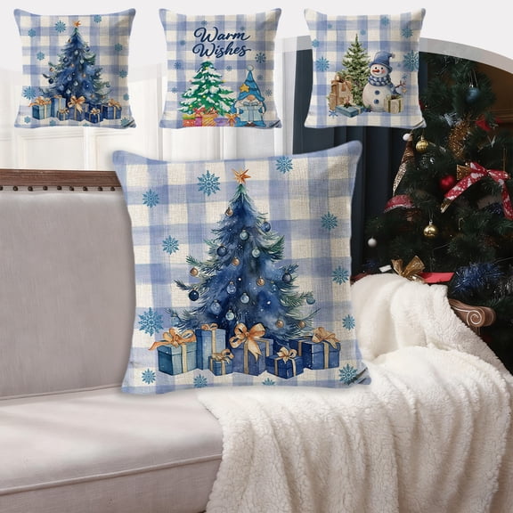 Xuniizn Christmas Pillow Covers 18x18 inch Xmas Decorations Soft Plush Faux Fur Wool Christmas Throw Pillow Cases Winter Holiday Decor for Sofa Living Room, Blue