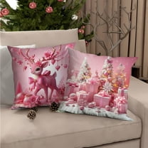 Xuniizn Christmas Pillow Covers 18x18 inch Xmas Decorations Soft Plush Faux Fur Wool Christmas Throw Pillow Cases Winter Holiday Decor for Sofa Living Room, Pink